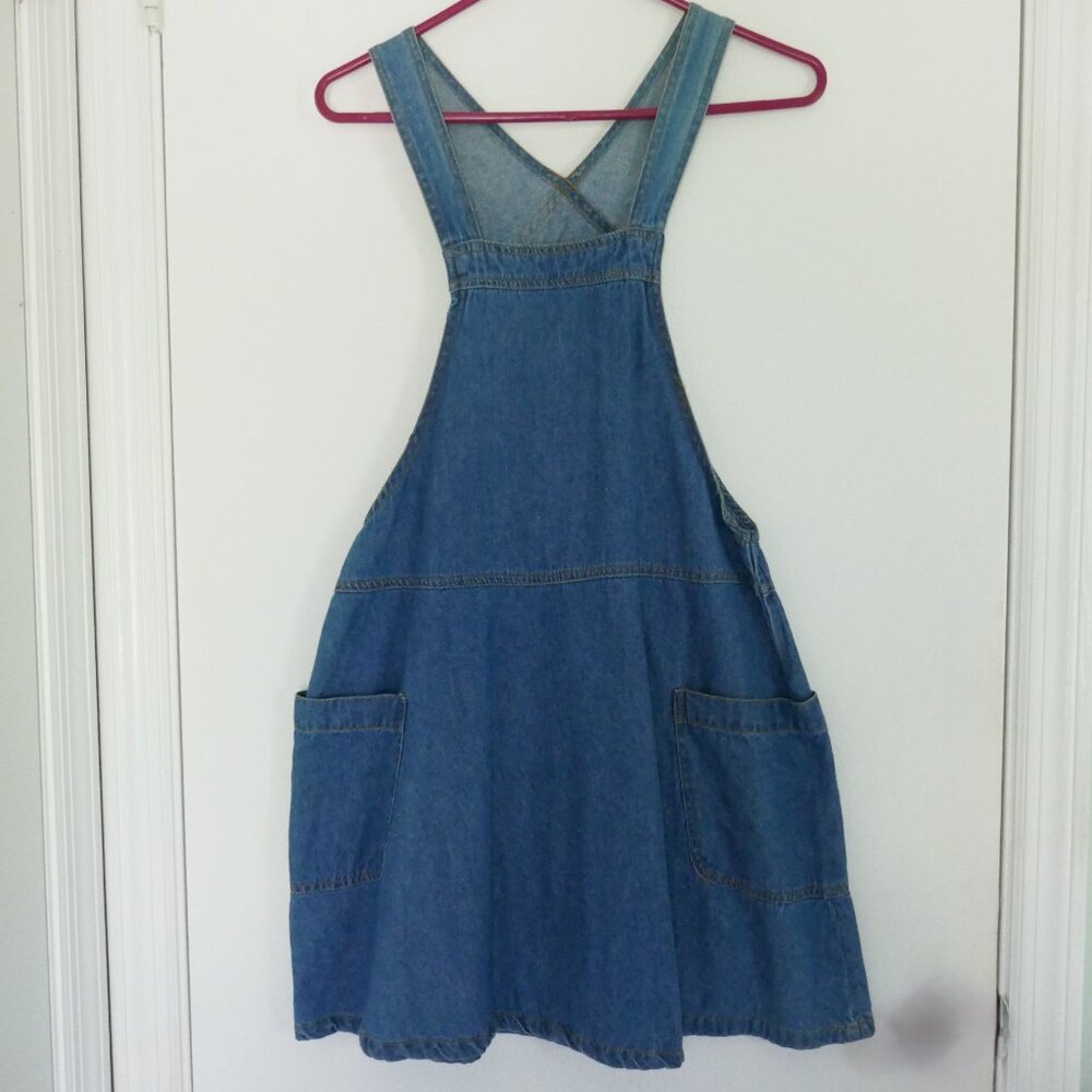 vintage Y2K soft stonewashed denim pinafore apron overalls dress a-line size S